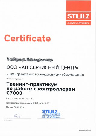 Сертификат Stulz 3